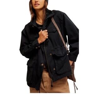 FREE PEOPLE We The Free Arya Cotton Twill Utility Jacket Oversized Black Size Sm